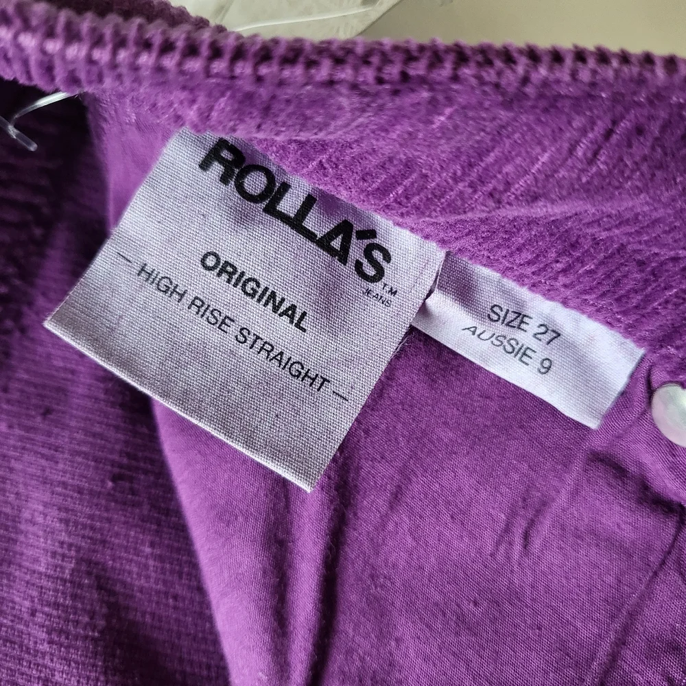 Rolla’s X Free People Original Straight High Rise Cord Corduroy Pants Purple 27